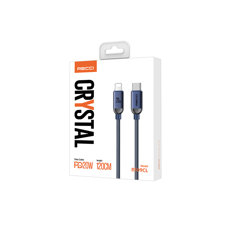 Recci RS09CL PD Crystal Serisi 30W Hızlı Şarj Özellikli Type-C To Lightning PD Kablo 1.2M - 1