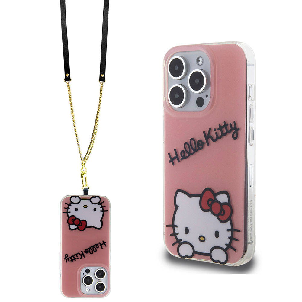 Apple iPhone 15 Uyumlu Pro Uyumlu Kılıf Hello Kitty Orjinal Lisanslı Askılı Yazı ve İkonik Logolu Daydreaming Kapak - 1