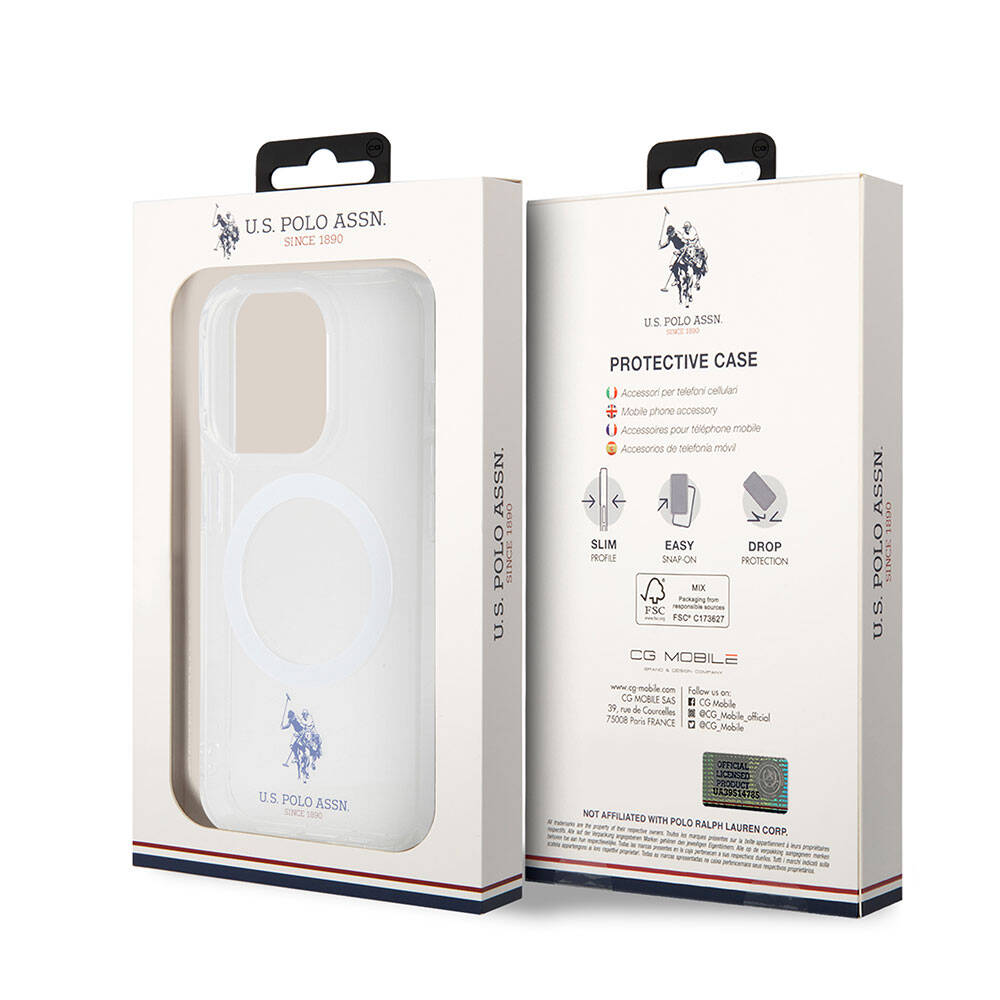 Apple iPhone 15 Uyumlu Pro Uyumlu Kılıf U.S. Polo Assn. Orjinal Lisanslı M-safe Şarj Özellikli Transparan Tasarım Kapak - 28