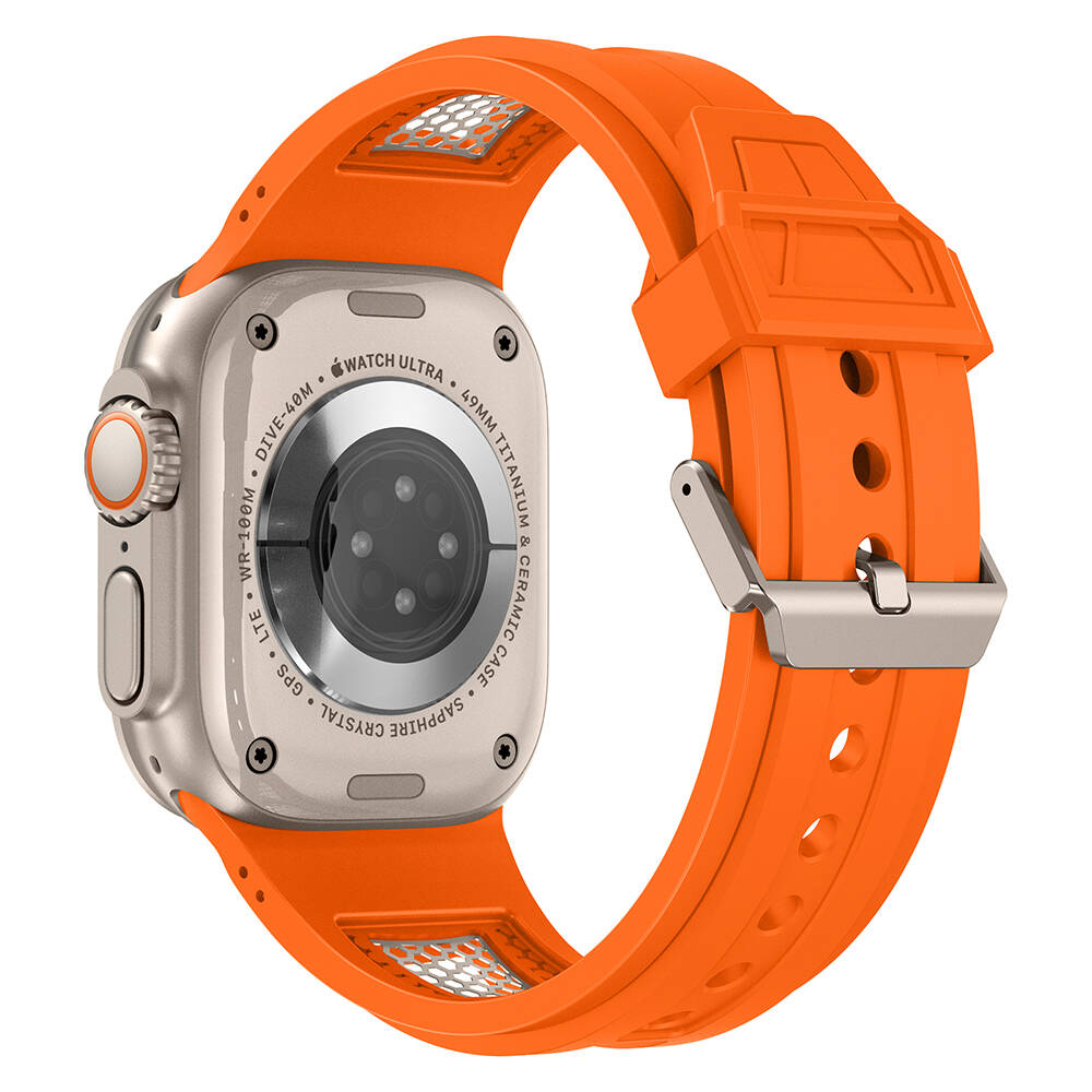 Apple Watch 42mm Uyumlu Zore KRD-117 Hava Alabilen Delikli Metal Süslemeli Desenli Silikon Kordon - 3