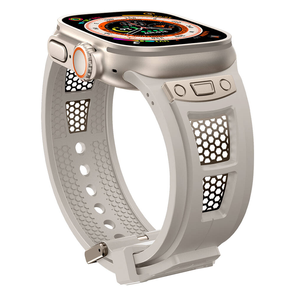 Apple Watch 42mm Uyumlu Zore KRD-117 Hava Alabilen Delikli Metal Süslemeli Desenli Silikon Kordon - 4
