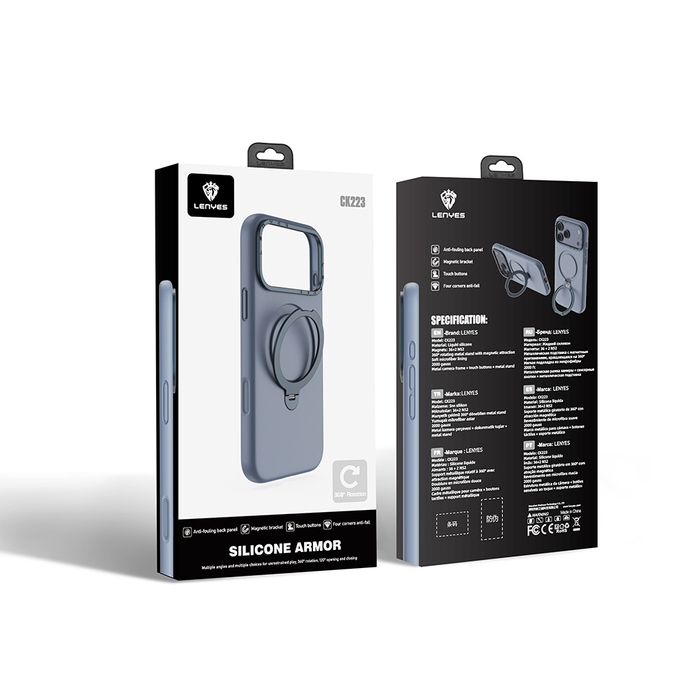 Apple iPhone 17 Uyumlu Pro Uyumlu Max Uyumlu Kılıf M-safe Şarj Özellikli Metal Standlı Sıvı Silikon Lenyes CK223 Kapak - 9