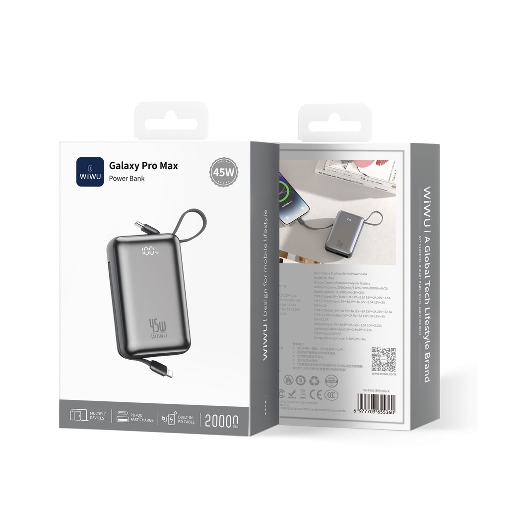 Wiwu AS-182 Galaxy Pro Max Serisi Type-C Lightning Çıkışlı Taşınabilir Powerbank PD 45W 20000mAh - 4
