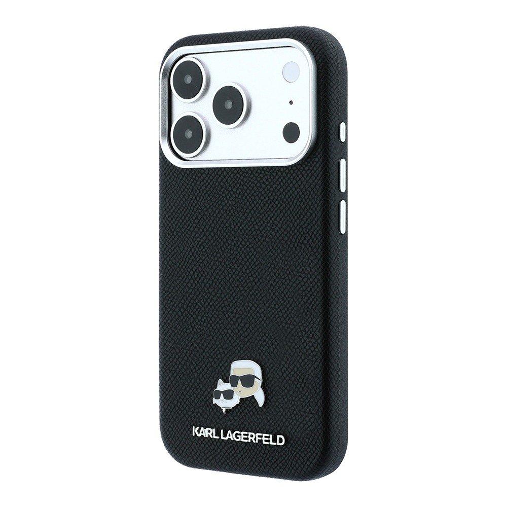 Apple iPhone 18 Pro Uyumlu Kılıf Karl Lagerfeld Orjinal Lisanslı M-Safe Şarj Özellikli K&C Heads Metal Logolu PU Kapak - 1