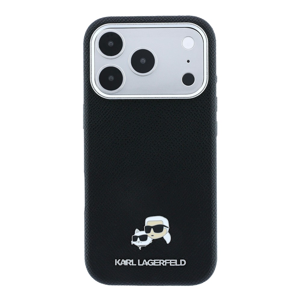 Apple iPhone 18 Pro Uyumlu Kılıf Karl Lagerfeld Orjinal Lisanslı M-Safe Şarj Özellikli K&C Heads Metal Logolu PU Kapak - 2