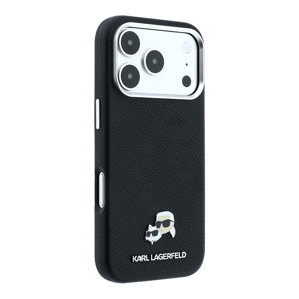Apple iPhone 18 Pro Uyumlu Kılıf Karl Lagerfeld Orjinal Lisanslı M-Safe Şarj Özellikli K&C Heads Metal Logolu PU Kapak - 3