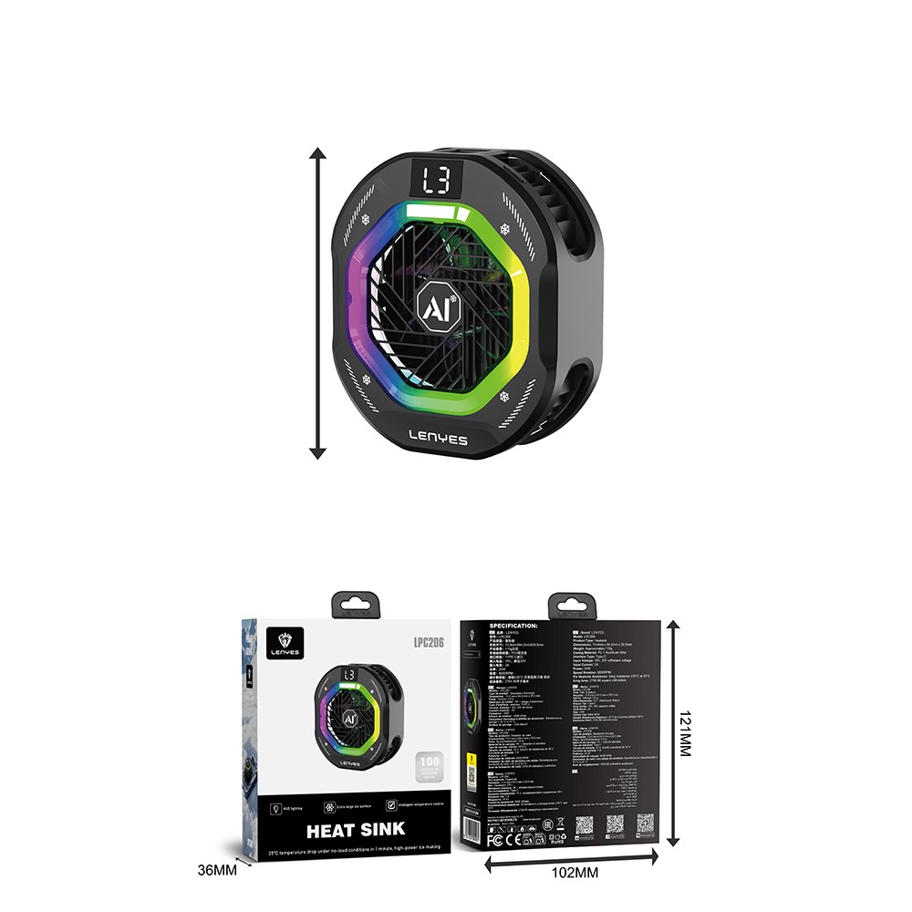Lenyes LPC206 Yapay Zeka Destekli RGB Işıklı Alüminyum Telefon Soğutucu Fan - 1