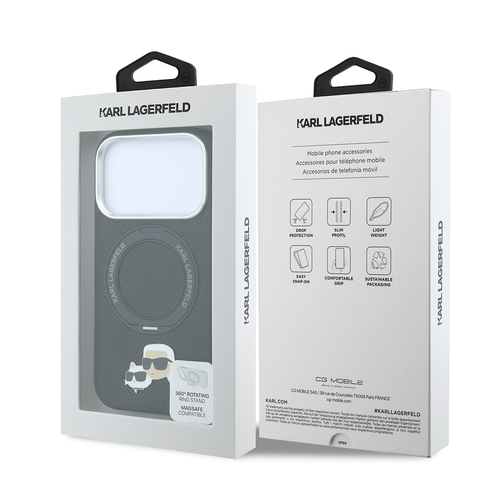 Apple iPhone 18 Pro Max Uyumlu Kılıf Karl Lagerfeld Orjinal Lisanslı M-Safe Şarj Özellikli K&C Heads Pin Metal Logolu PU 360 Derece Dönebilen Standlı Kapak - 7