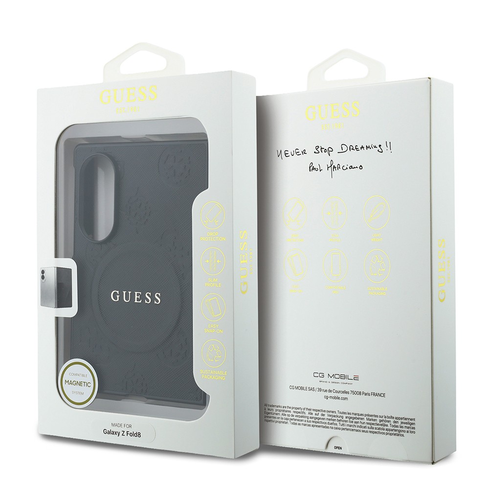 Samsung Galaxy Z Fold 8 Uyumlu Kılıf Guess Orjinal Lisanslı M-safe Şarj Özellikli Peony Sıcak Baskılı Klasik Yazı Logolu Saffiano Kapak - 6