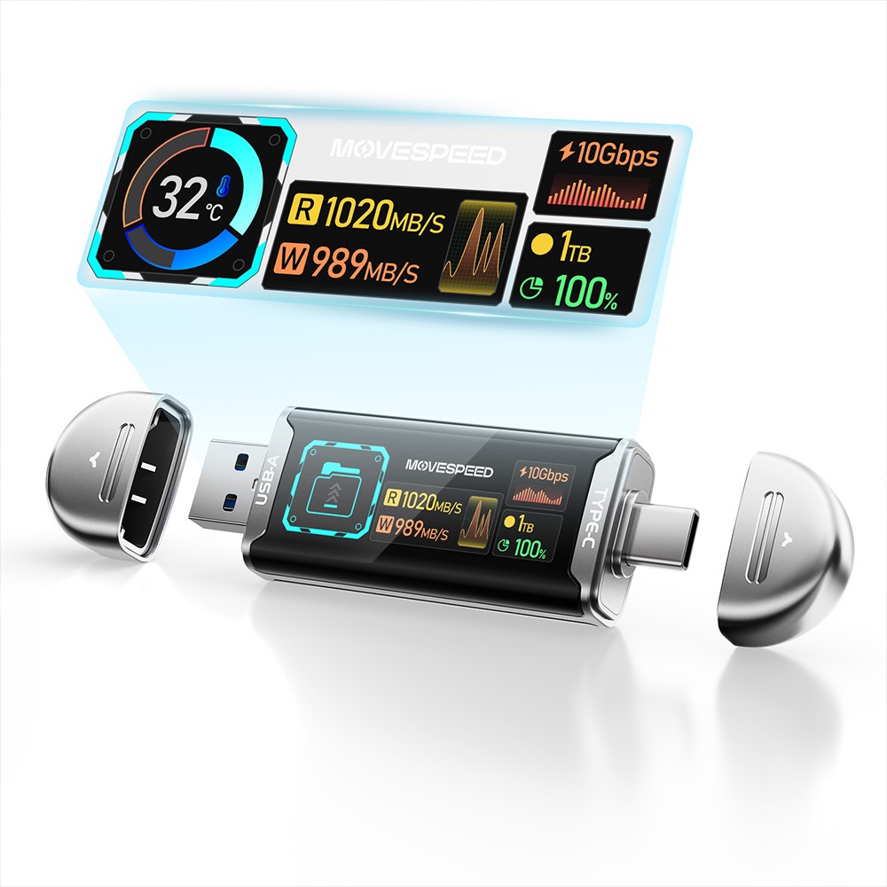 Movespeed MSSU10 LCD Ekranlı 4K ProRes Dual USB-A+Type-C Bağlantılı PSSD Flash Disk 2TB 10Gbps - 4