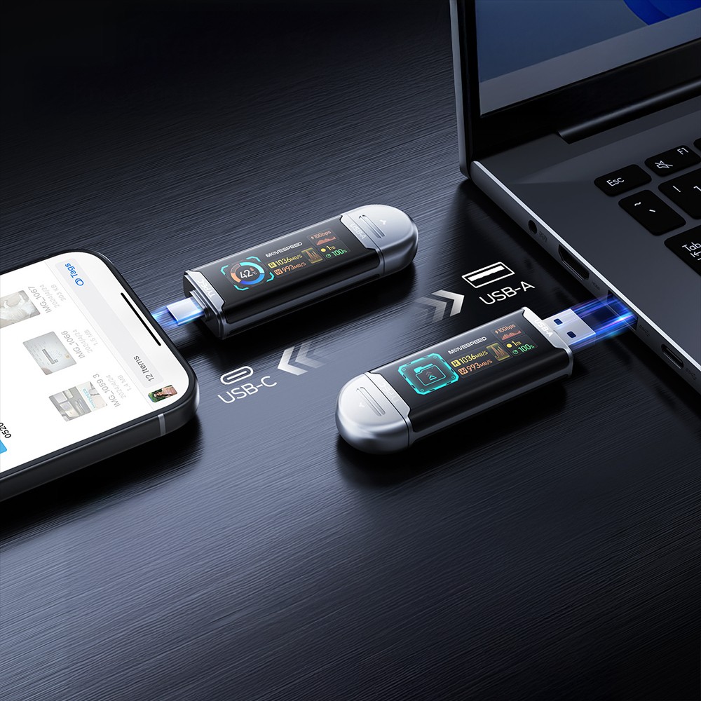 Movespeed MSSU10 LCD Ekranlı 4K ProRes Dual USB-A+Type-C Bağlantılı PSSD Flash Disk 2TB 10Gbps - 8