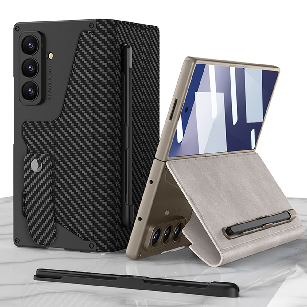 Galaxy Z Fold 7 Kılıf Kamera Korumalı Kadife Tasarımlı Zore Kıpta Kalem Bölmeli Fest Kapak - 6