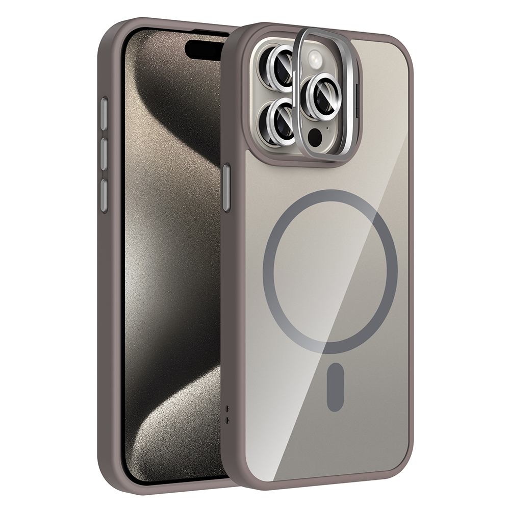 Apple iPhone 15 Pro Max Uyumlu Kılıf Standlı ve Kamera Lens Hediyeli M-Safe Şarj Özellikli Zore Etro Kapak - 1