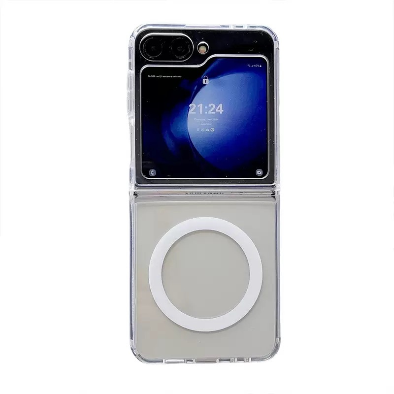 Samsung Galaxy Z Flip Uyumlu 7 Kılıf M-safe Şarj Özellikli Şeffaf Sert PC Zore Embos Kapak - 1