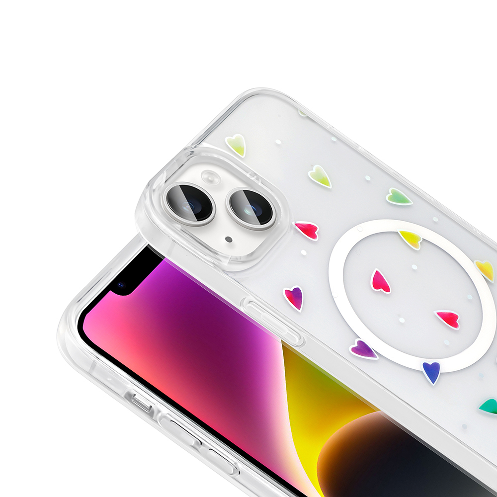 Apple iPhone 13 Uyumlu Kılıf M-Safe Şarj Özellikli Şeffaf Zore Folk Sert Kapak - 9