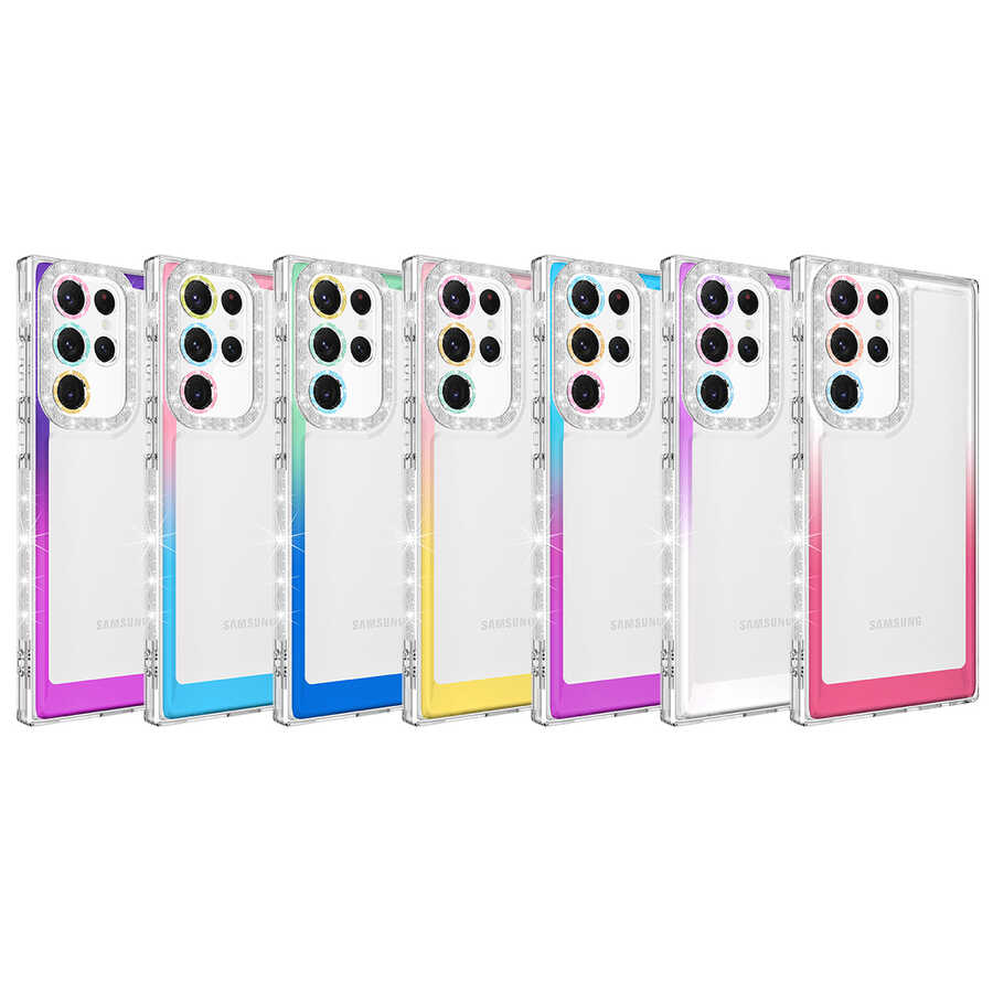 Samsung Galaxy S22 Ultra Uyumlu Kılıf Simli ve Renk Geçiş Tasarımlı Lens Korumalı Zore Park Kapak - 1