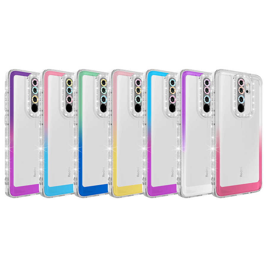 Xiaomi Redmi Note 8 Pro Uyumlu Kılıf Simli ve Renk Geçiş Tasarımlı Lens Korumalı Zore Park Kapak - 1