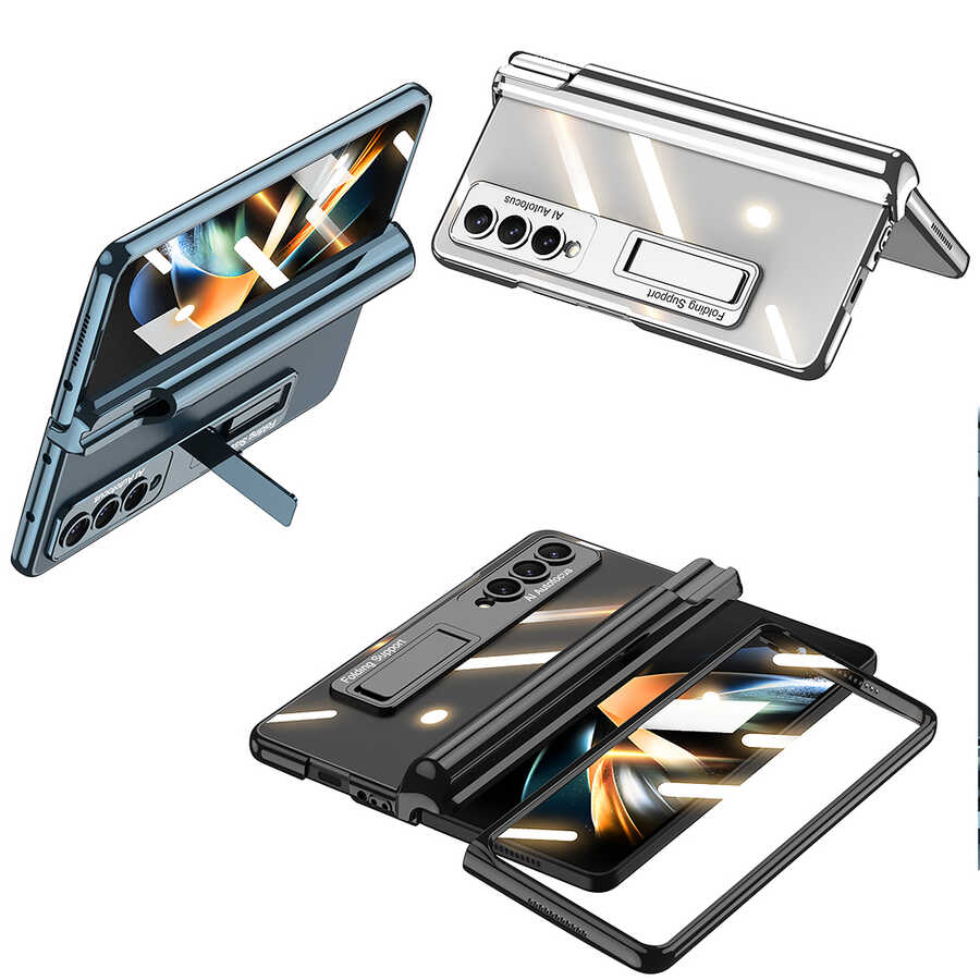 Samsung Galaxy Z Fold 4 Uyumlu Kılıf Zore Kıpta Standlı Kalem Bölmeli Kapak - 11