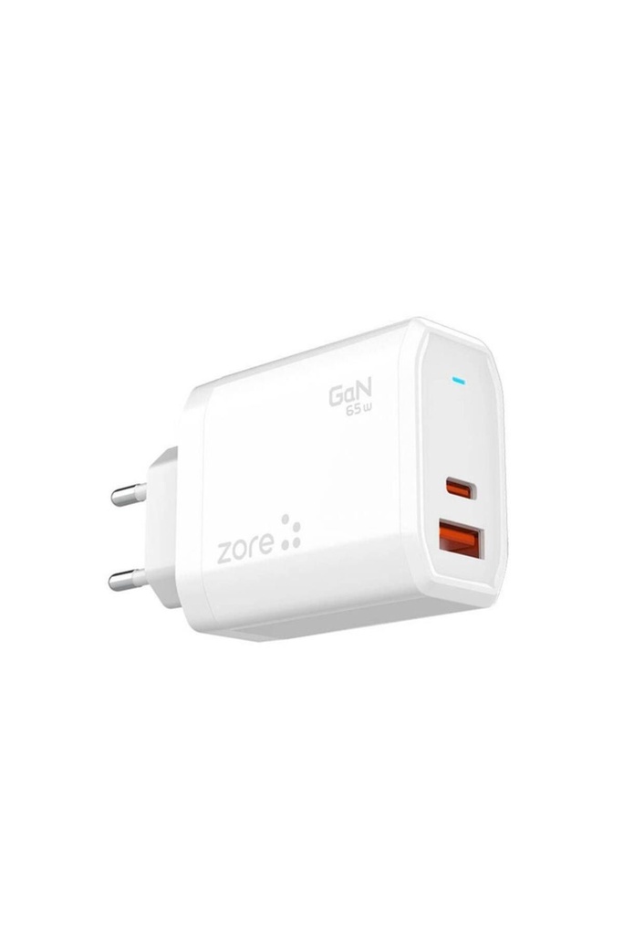 Zore Always-01 GaN Tech Type-C PD4.0 USB-A QC3.0 Hızlı Şarj Özellikli Seyahat Şarj Başlığı 65W