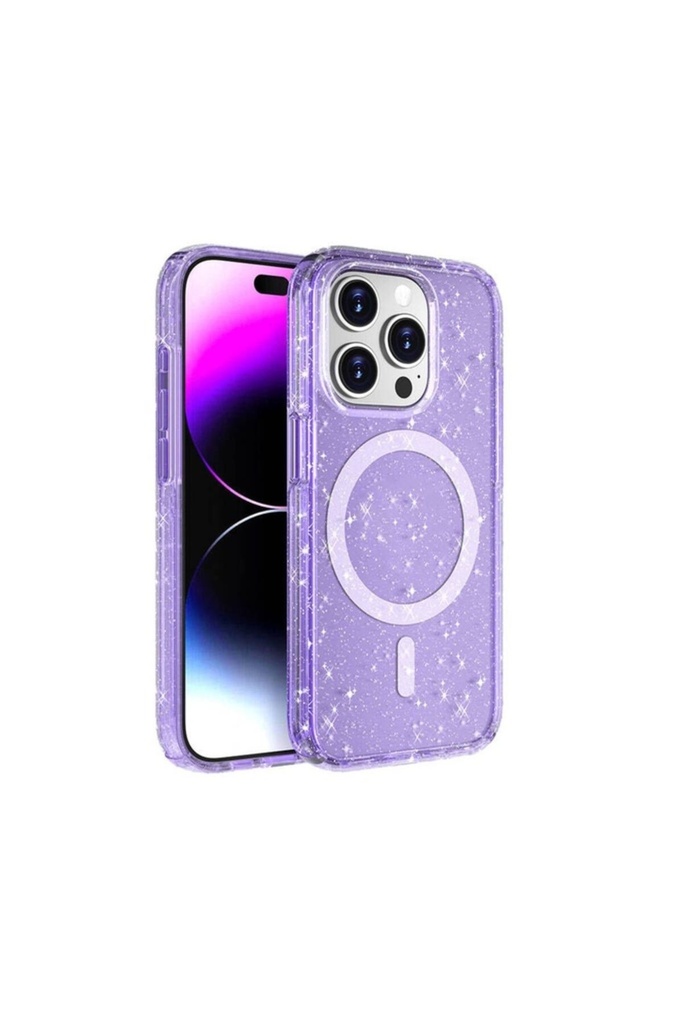 Apple iPhone 15 Pro Max Uyumlu Kılıf M-safe Şarj Özellikli Parlayan Simli Saydam Renkli Zore Allstar Kapak