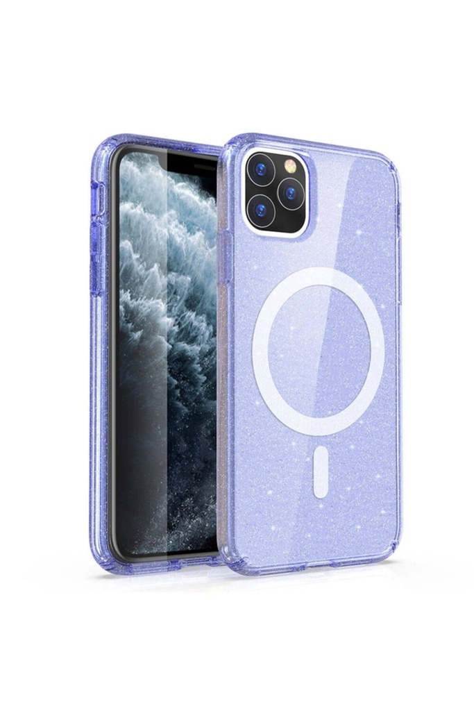 Apple iPhone 11 Uyumlu Kılıf M-safe Şarj Özellikli Parlayan Simli Saydam Renkli Zore Allstar Kapak