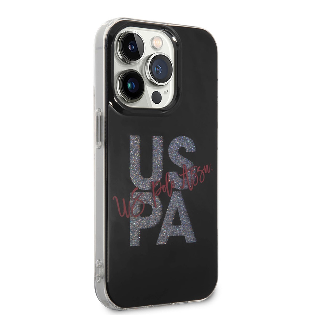 Apple iPhone 14 Pro Max Uyumlu Kılıf U.S. POLO ASSN. Simli Parlak Alfabe Tasarım Kapak