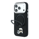 Apple iPhone 18 Pro Uyumlu Kılıf Karl Lagerfeld Orjinal Lisanslı M-Safe Şarj Özellikli K&C Heads Pin Metal Logolu PU 360 Derece Dönebilen Standlı Kapak