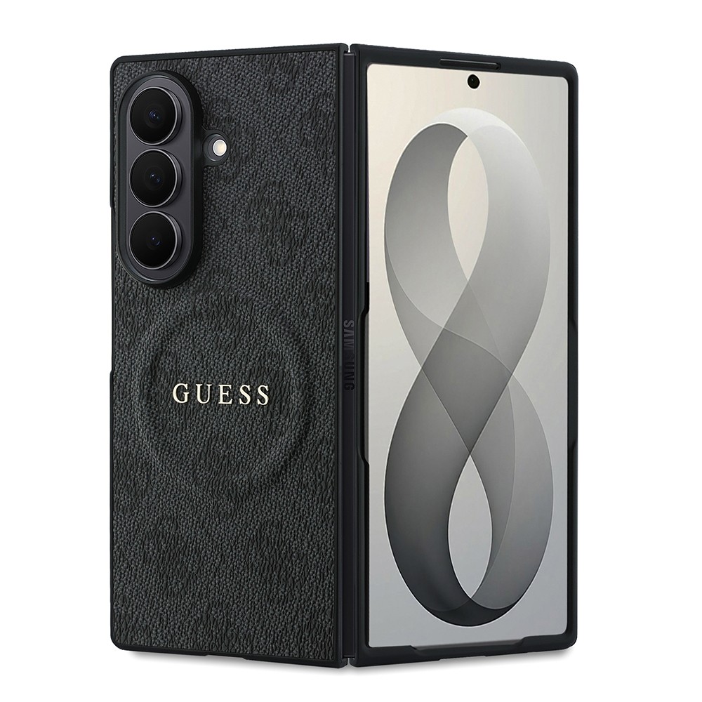 Samsung Galaxy Z Fold 8 Ultra Uyumlu Kılıf Guess Orjinal Lisanslı M-safe Şarj Özellikli 4G Desenli Yazı Logolu PU Deri Kapak