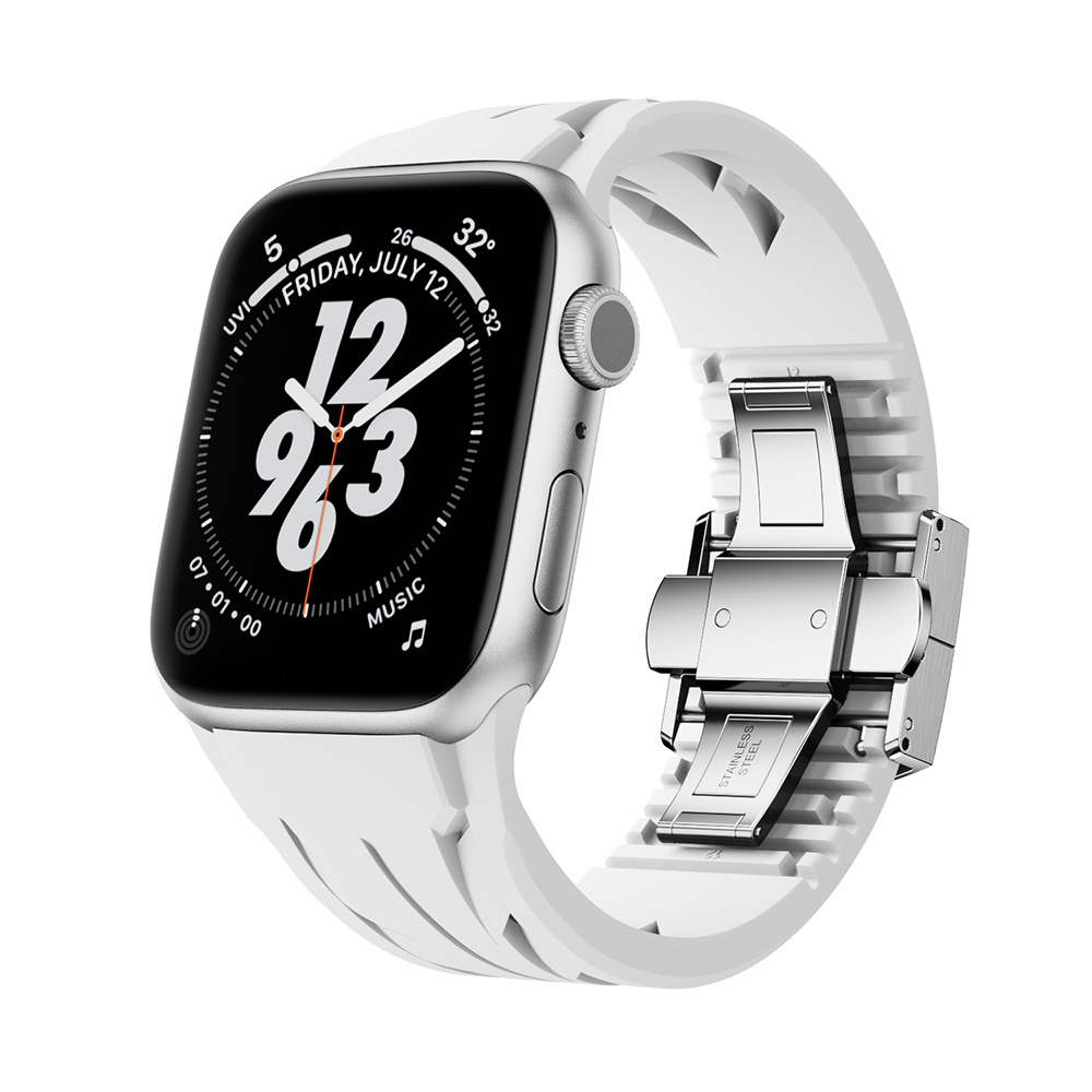 Apple Watch 44mm Uyumlu KRD-127 Metal Tokalı Silikon Kordon