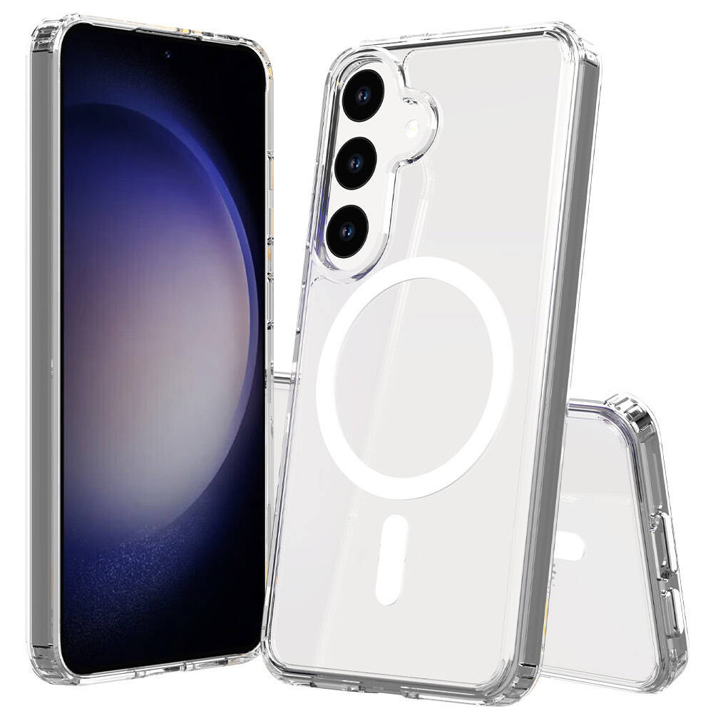 Samsung Galaxy S25 Plus Uyumlu Kılıf M-safe Şarj Özellikli Şeffaf Sert PC Zore Embos Kapak