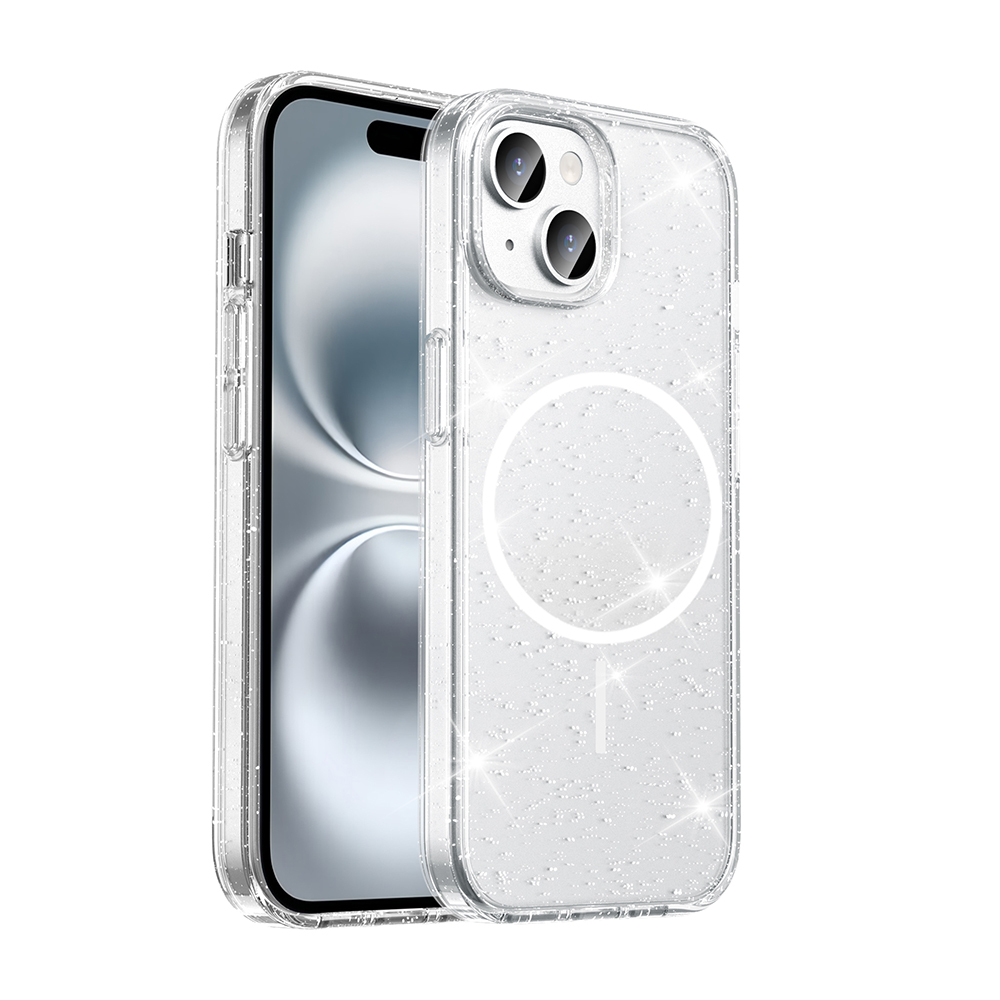 Apple iPhone 13 Uyumlu Kılıf M-safe Şarj Özellikli Parlayan Simli Saydam Renkli Zore Maris Kapak