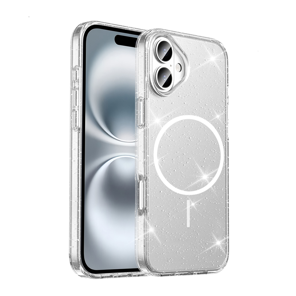 ​Apple iPhone 16 Plus Uyumlu Kılıf M-safe Şarj Özellikli Parlayan Simli Saydam Renkli Zore Maris Kapak