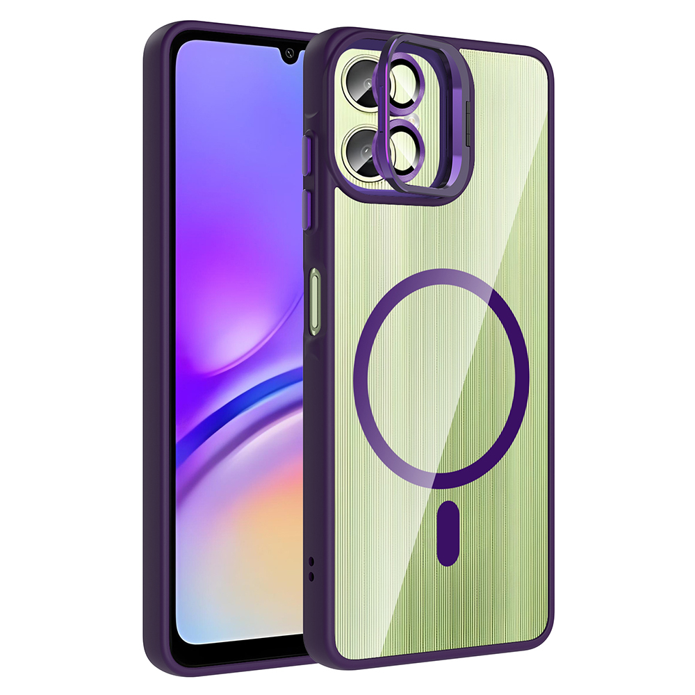 Samsung Galaxy A06 Uyumlu Kılıf Standlı ve Kamera Lens Hediyeli M-Safe Şarj Özellikli Zore Etro Kapak