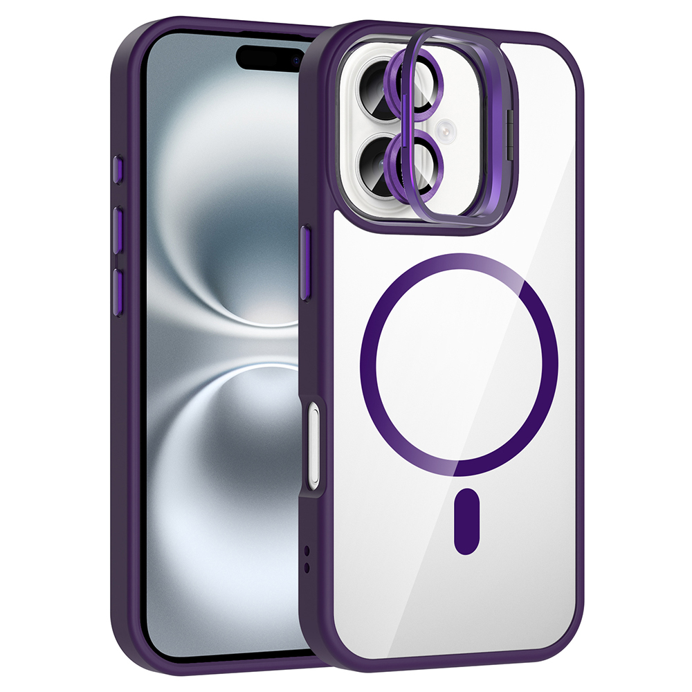 Apple iPhone 16 Uyumlu Kılıf Standlı ve Kamera Lens Hediyeli M-Safe Şarj Özellikli Zore Etro Kapak
