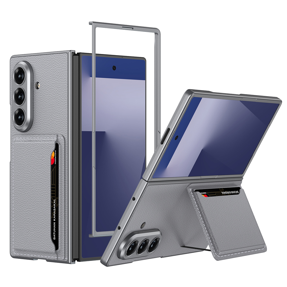 Galaxy Z Fold 7 Suni Deri Arka Yüzey Zore Kartlıklı Kıpta Silikon Kapak