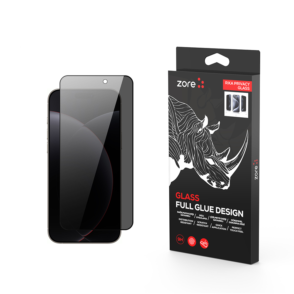 Apple iPhone 17 Pro Max Uyumlu Zore Rika Premium Privacy Temperli Cam Ekran Koruyucu