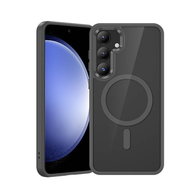 Samsung Galaxy S25 Uyumlu Kılıf M-safe Şarj Özellikli Şeffaf Arka Yüzey Benks MagClap TPU Çerçeve Kapak