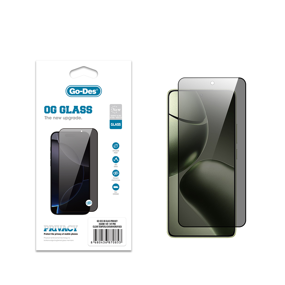 Xiaomi 14T Pro Uyumlu Go Des OG Glass Privacy Antistatik Temperli Cam Ekran Koruyucu