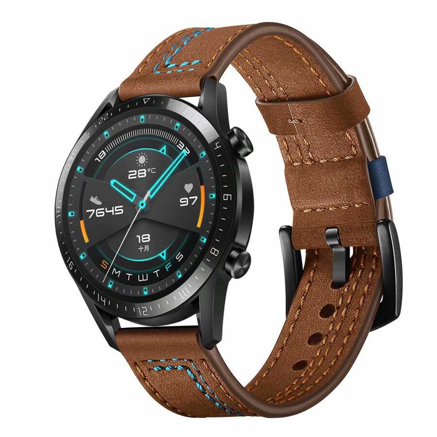 Samsung Gear S3 (22mm) Uyumlu Kordon Deri Dikişli Luxury KRD-19 Kayış