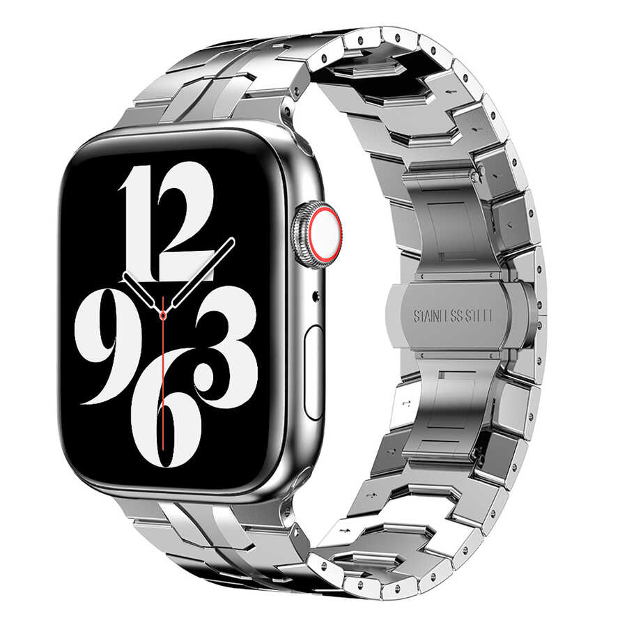 ​​​Apple Watch 7 45mm Uyumlu Kordon Paslanmaz Çelik Luxury Zore KRD-63 Metal Kayış