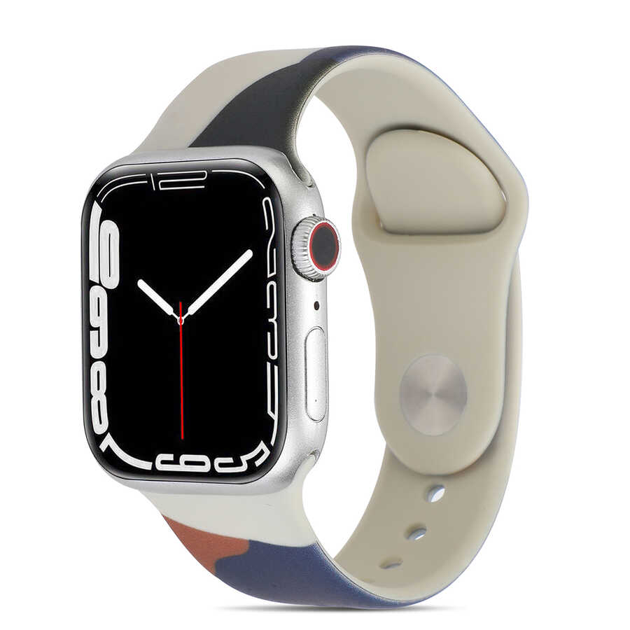 Apple Watch 7 45mm Uyumlu Kordon Silikon Renkli Tasarım Yumuşak Spor KRD-62 Kayış