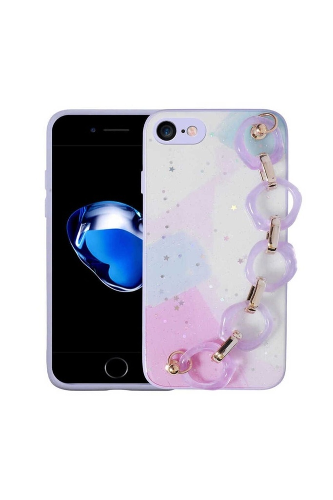 Apple iPhone SE 2022 Uyumlu Kılıf Simli Desenli El Askılı Tutacaklı Zore Elsa Silikon Kapak