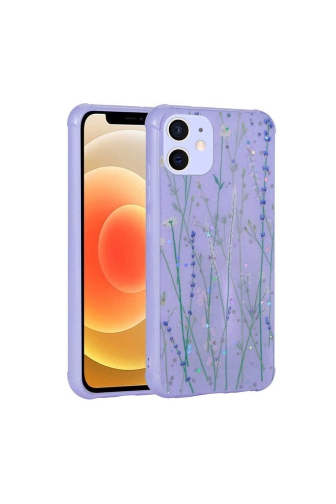 Apple iPhone 12 Uyumlu Kılıf Simli Desenli Kamera Korumalı Parlak Zore Popy Kapak