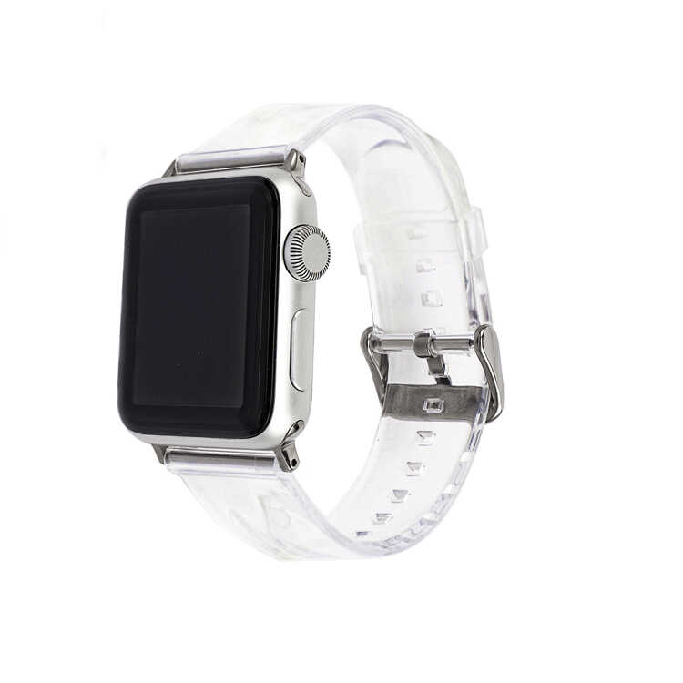 ​​​Apple Watch 44mm Uyumlu Kordon Silikon Şeffaf Transparan Esnek KRD-13 Kayış 