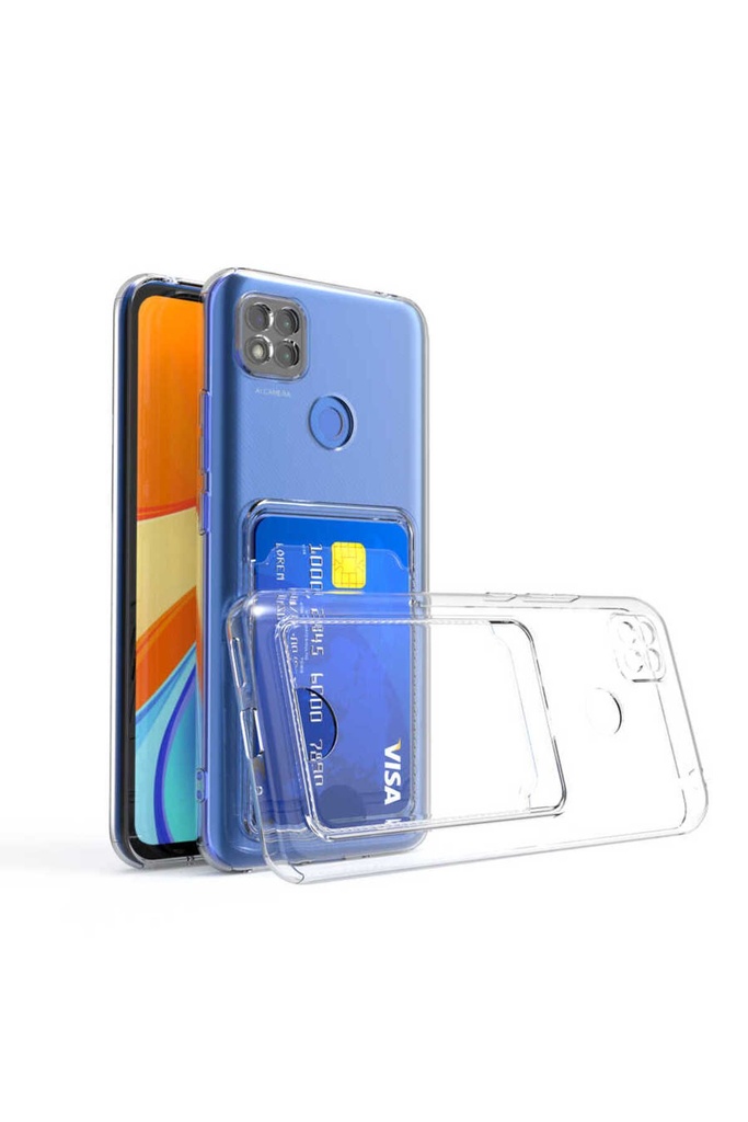 Xiaomi Redmi 9C Uyumlu Kılıf Kartlıklı Şeffaf Zore Setra Clear Silikon Kapak
