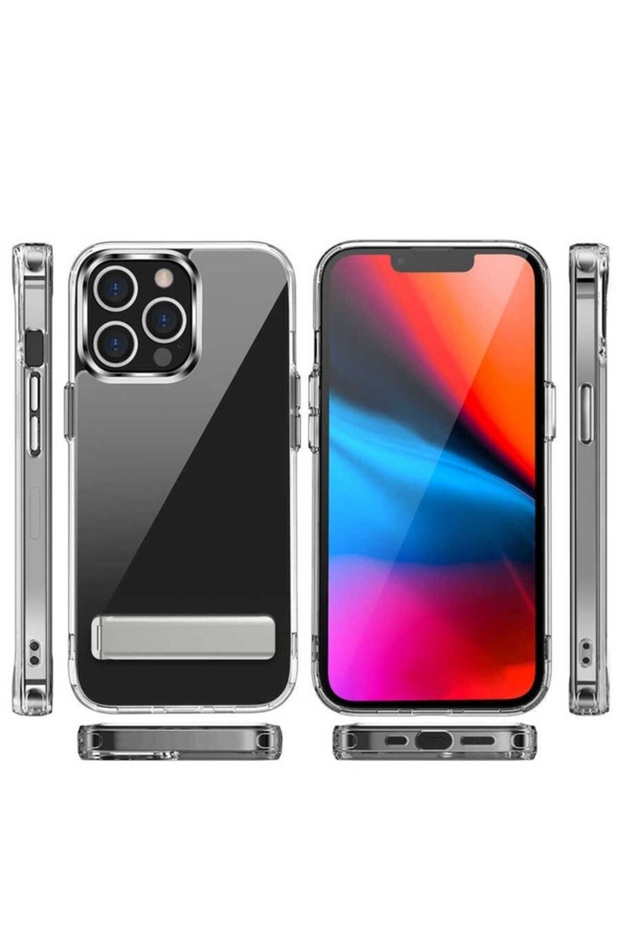 Apple iPhone 12 Pro Max Uyumlu Kılıf Standlı Şeffaf Silikon Zore L-Stand Kapak