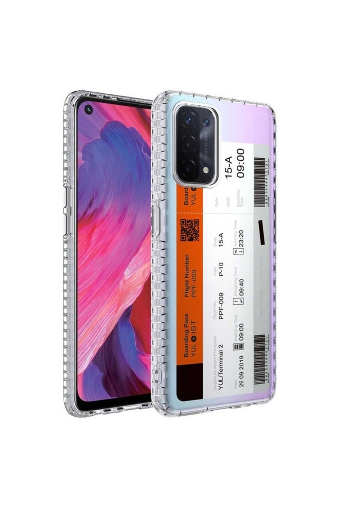 Oppo A74 4G Uyumlu Kılıf Airbag Kenarlı Renkli Desenli Silikon Zore Elegans Kapak