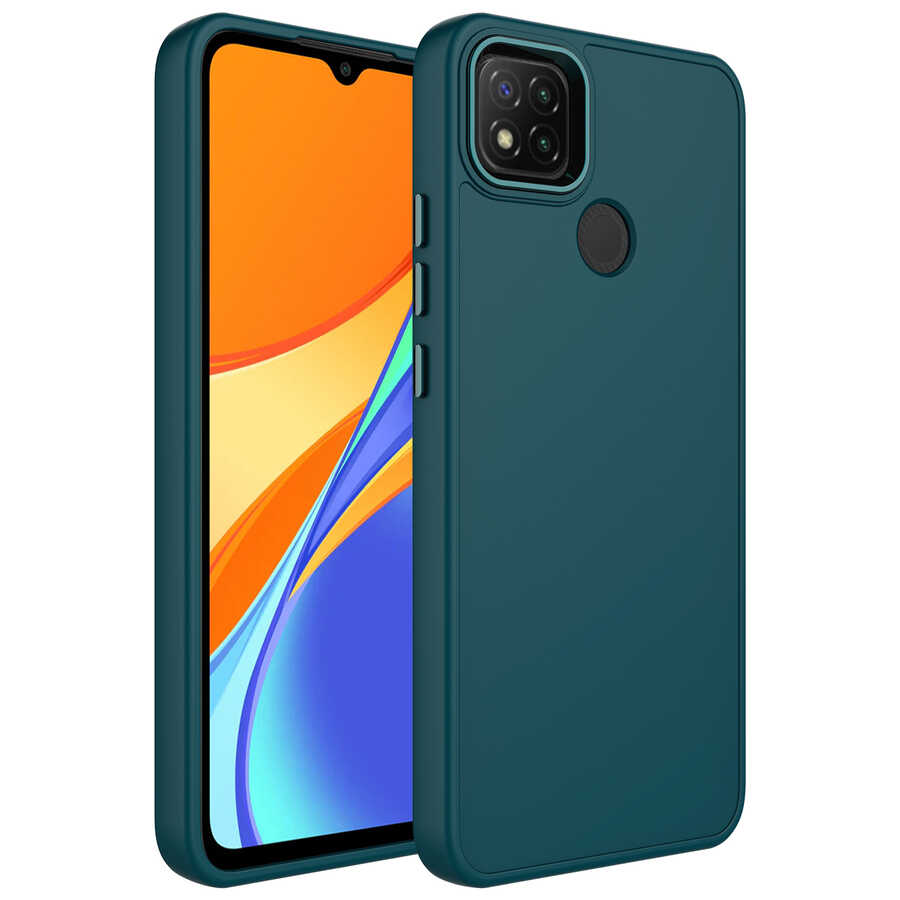 Xiaomi Redmi 9C Uyumlu Kılıf Metal Çerçeve ve Buton Tasarımlı Silikon Zore Luna Kapak