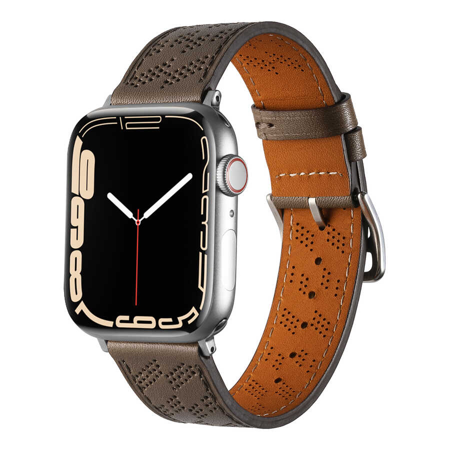 ​​​Apple Watch 7 45mm Uyumlu Kordon Deri Şık Tasarımlı Luxury Strap KRD-76 Kayış
