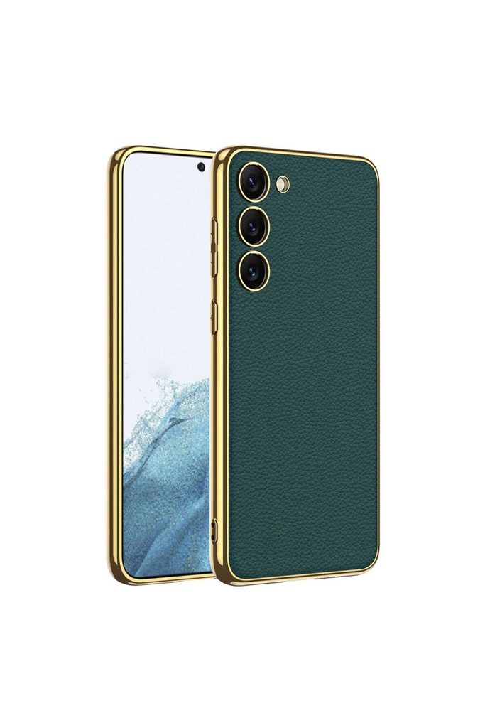 Samsung Galaxy S23 Plus Uyumlu Kılıf Deri Görünümlü Kenarları Elektroplating Kaplama Zore Fizyon Kapak
